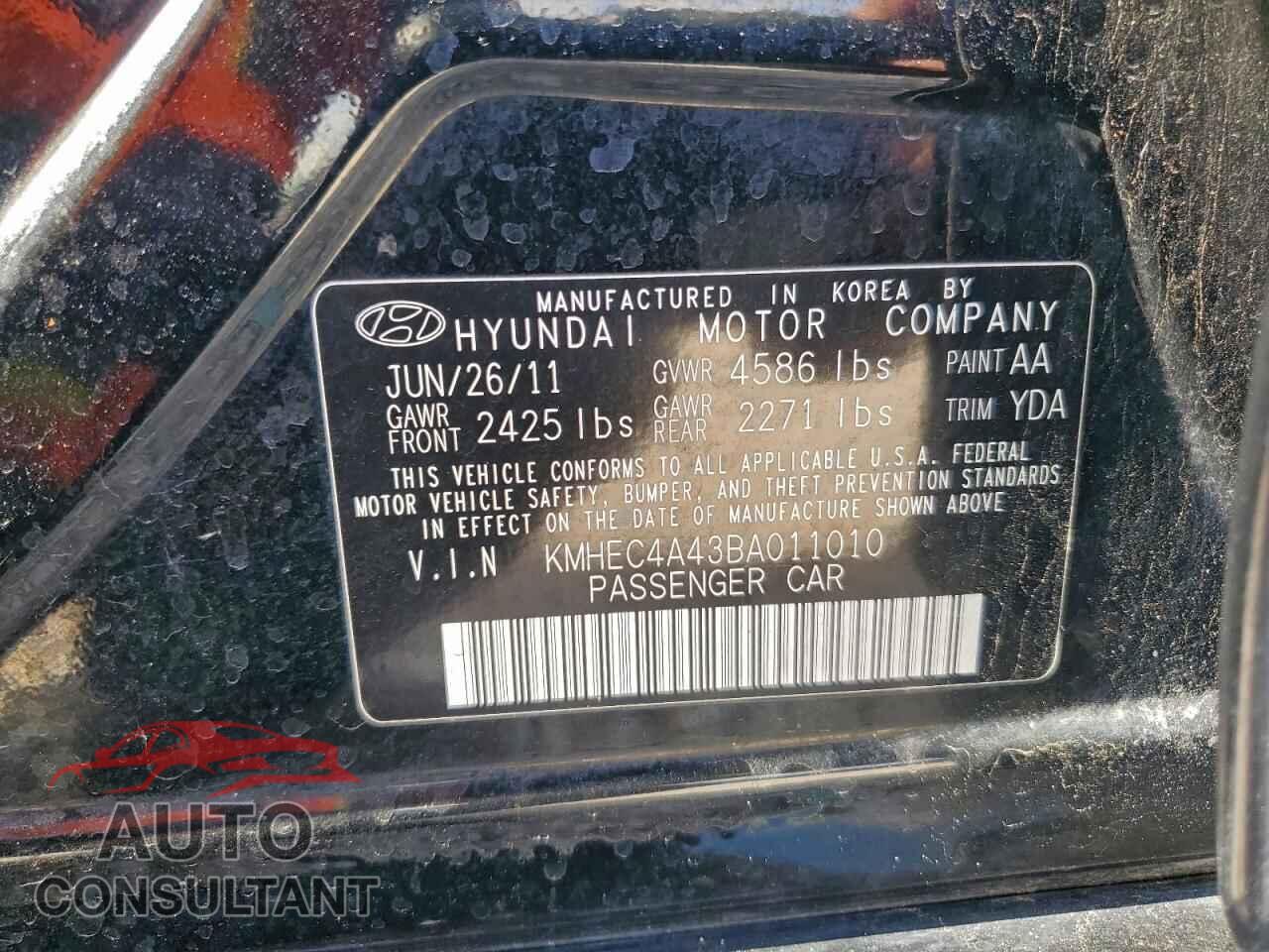 HYUNDAI SONATA 2011 - KMHEC4A43BA011010