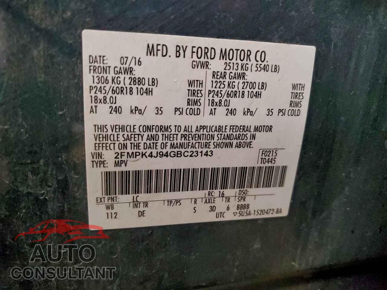 FORD EDGE 2016 - 2FMPK4J94GBC23143