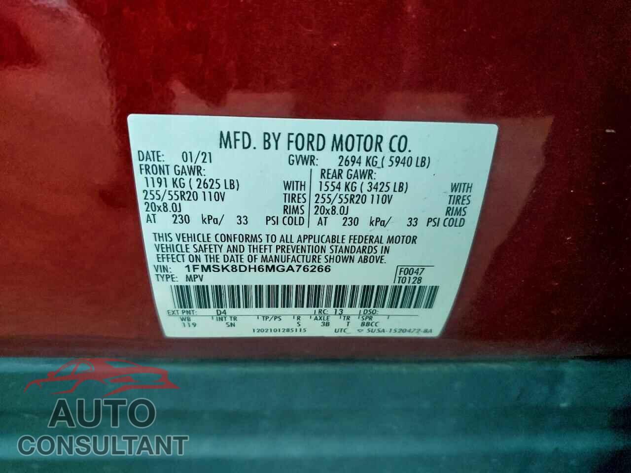 FORD EXPLORER 2021 - 1FMSK8DH6MGA76266