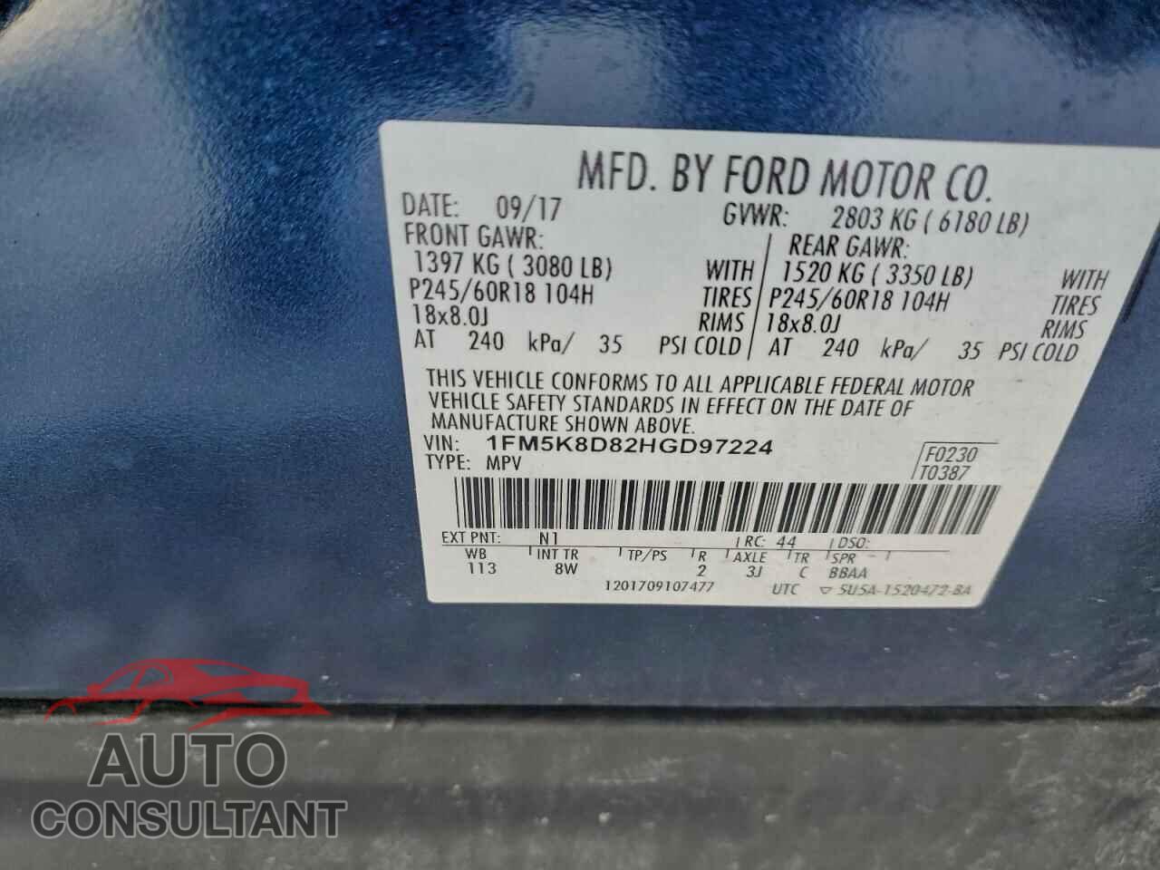 FORD EXPLORER 2017 - 1FM5K8D82HGD97224