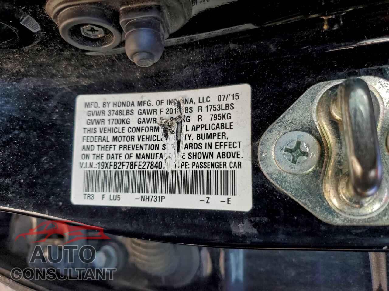 HONDA CIVIC 2015 - 19XFB2F78FE278407