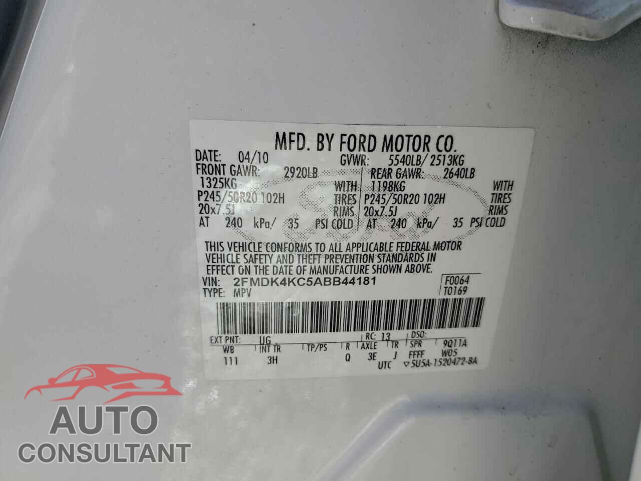 FORD EDGE 2010 - 2FMDK4KC5ABB44181