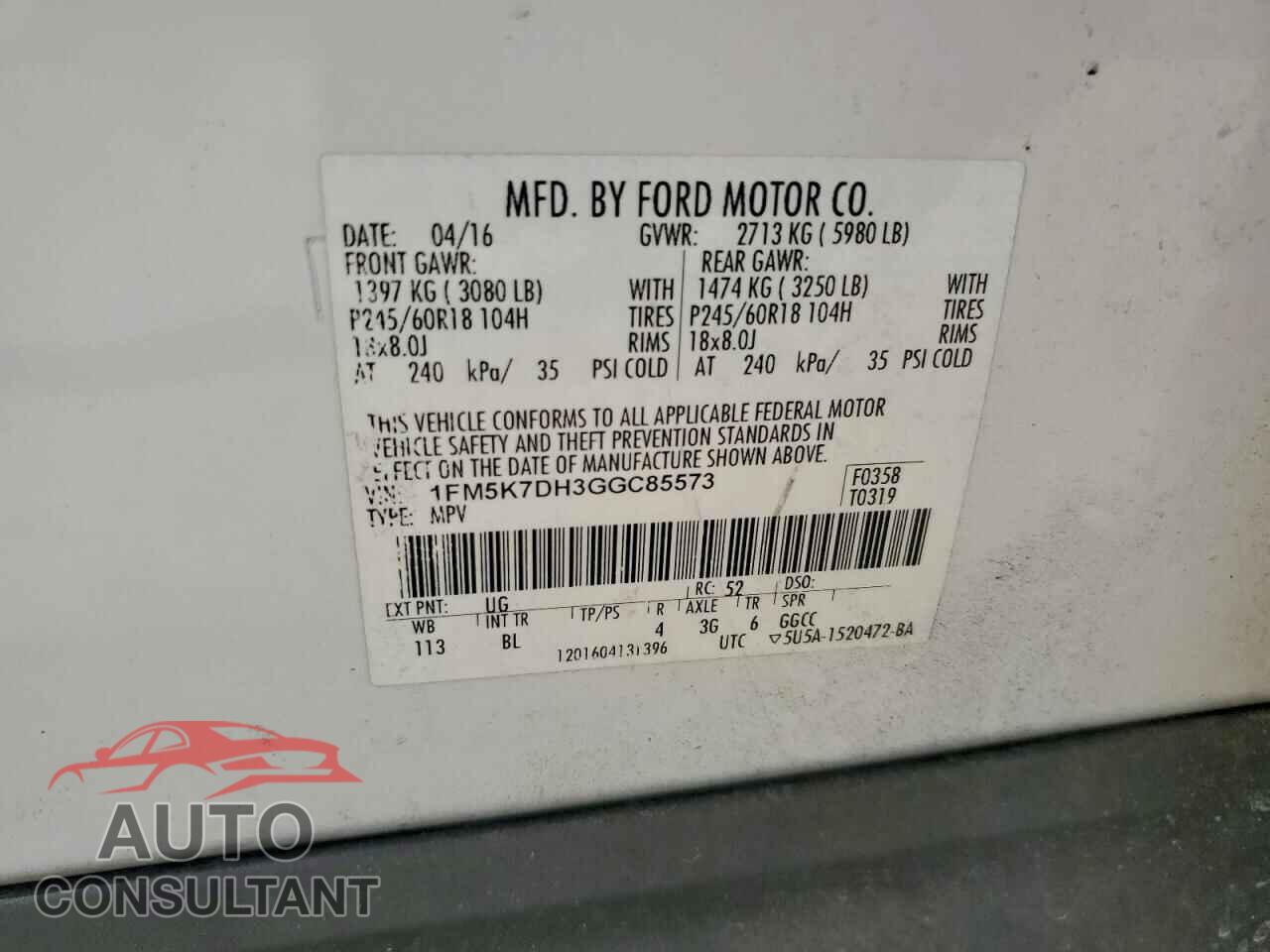 FORD EXPLORER 2016 - 1FM5K7DH3GGC85573