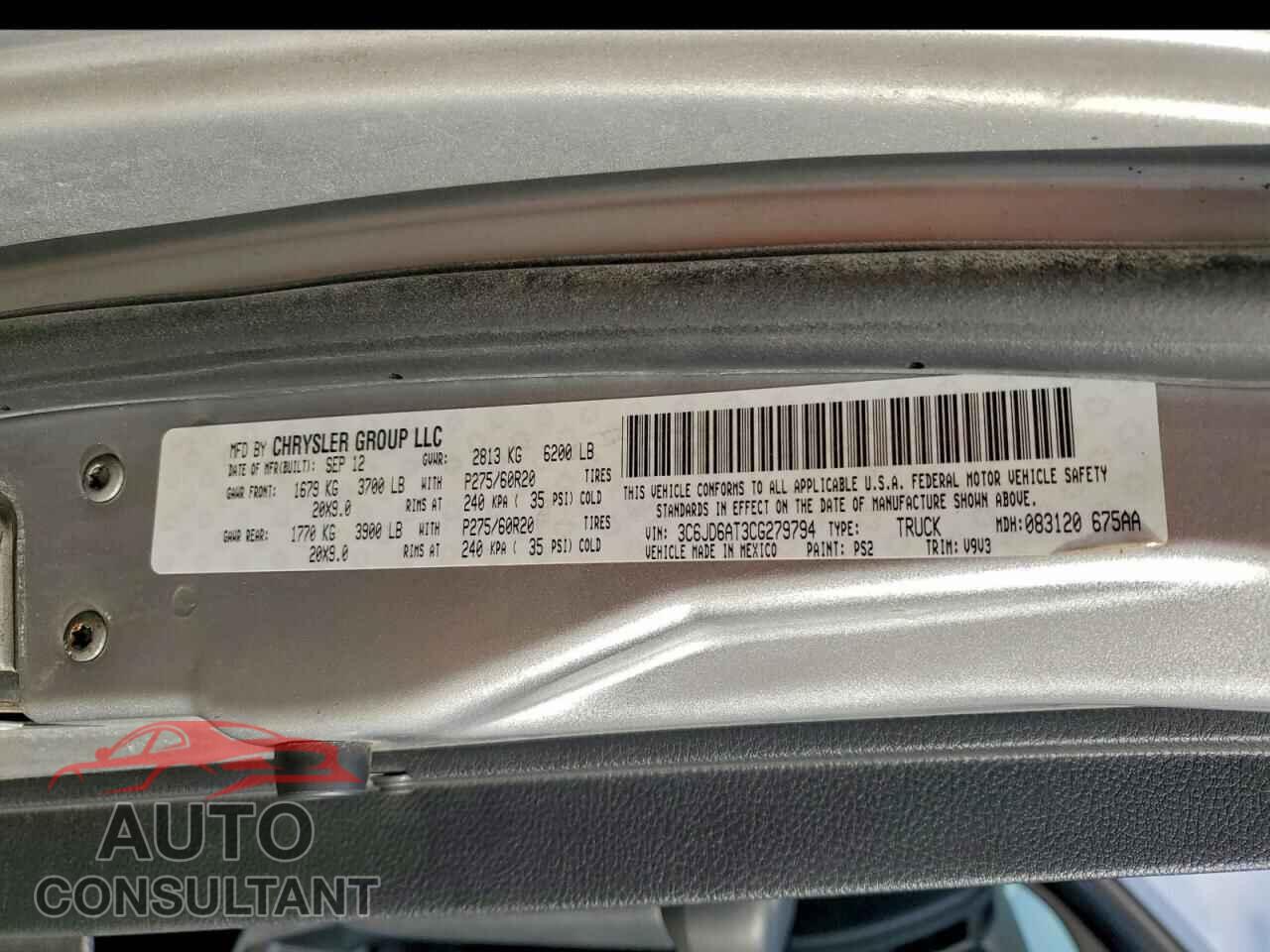 DODGE RAM 1500 2012 - 3C6JD6AT3CG279794