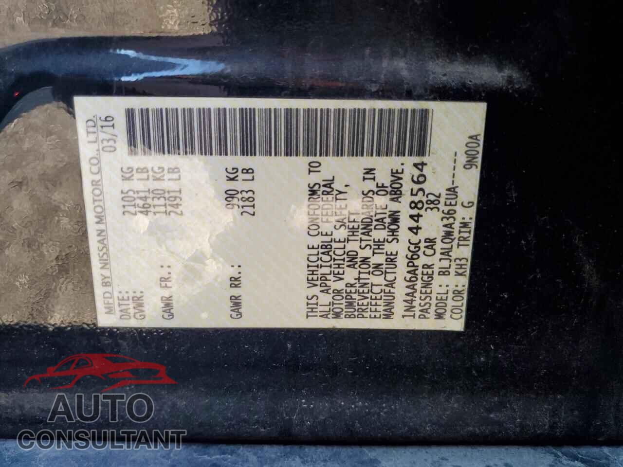 NISSAN MAXIMA 2016 - 1N4AA6AP6GC448564