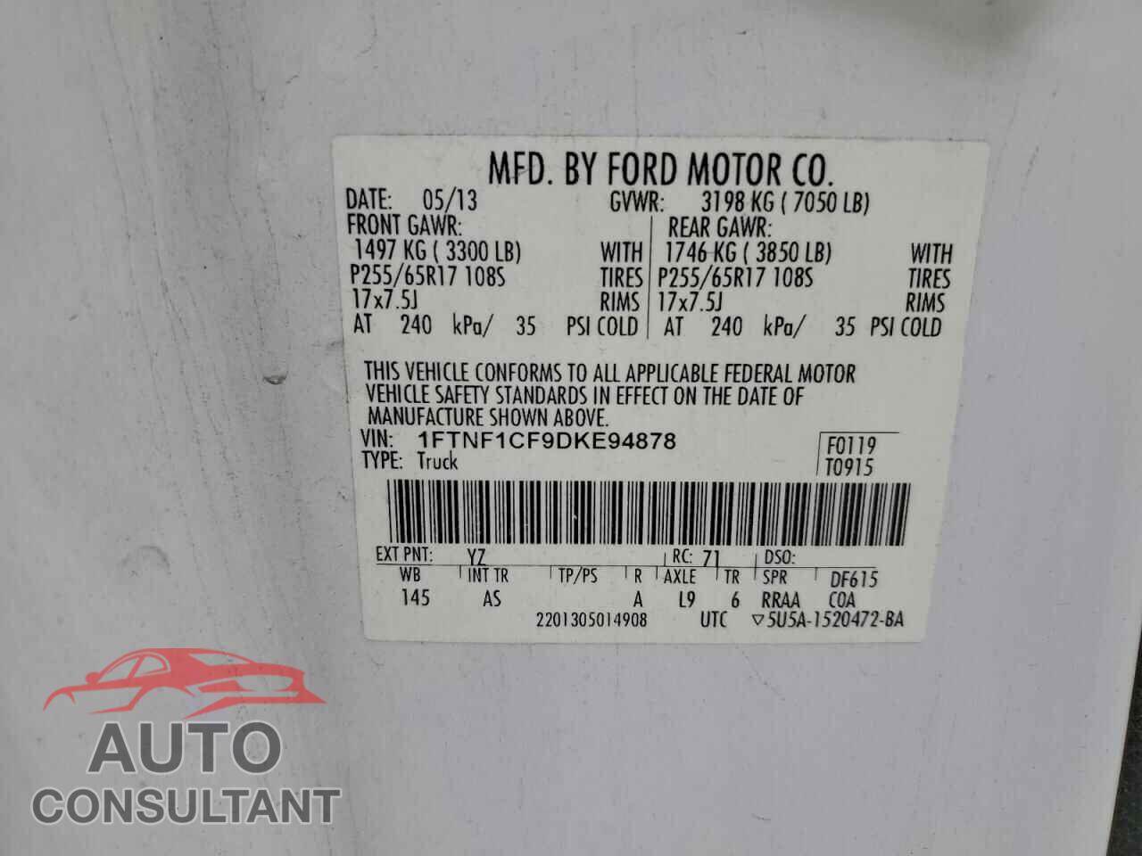 FORD All Models 2013 - 1FTNF1CF9DKE94878