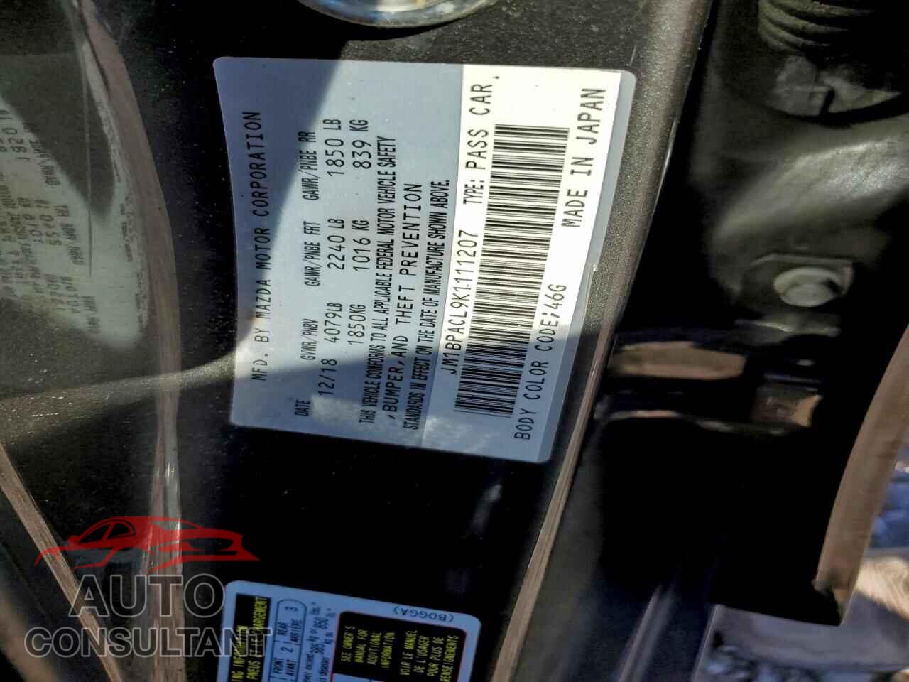 MAZDA 3 2019 - JM1BPACL9K1111207