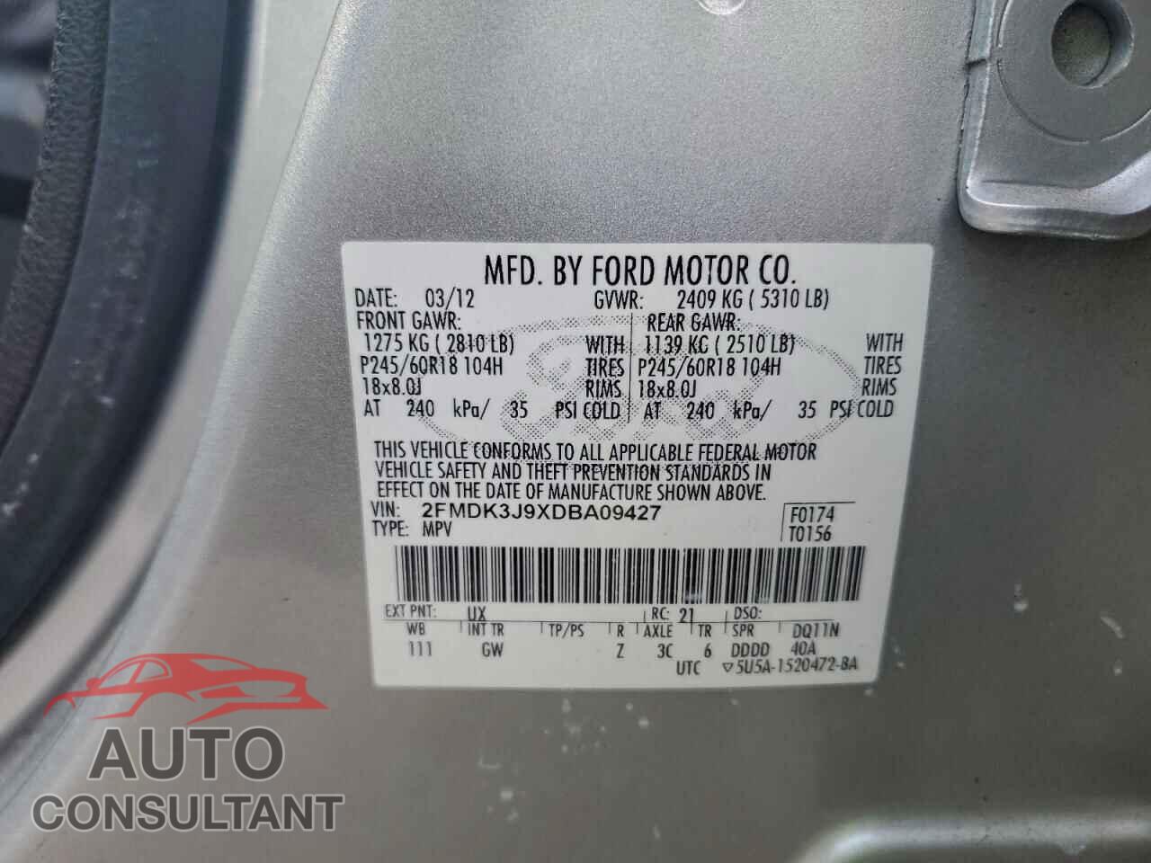 FORD EDGE 2013 - 2FMDK3J9XDBA09427