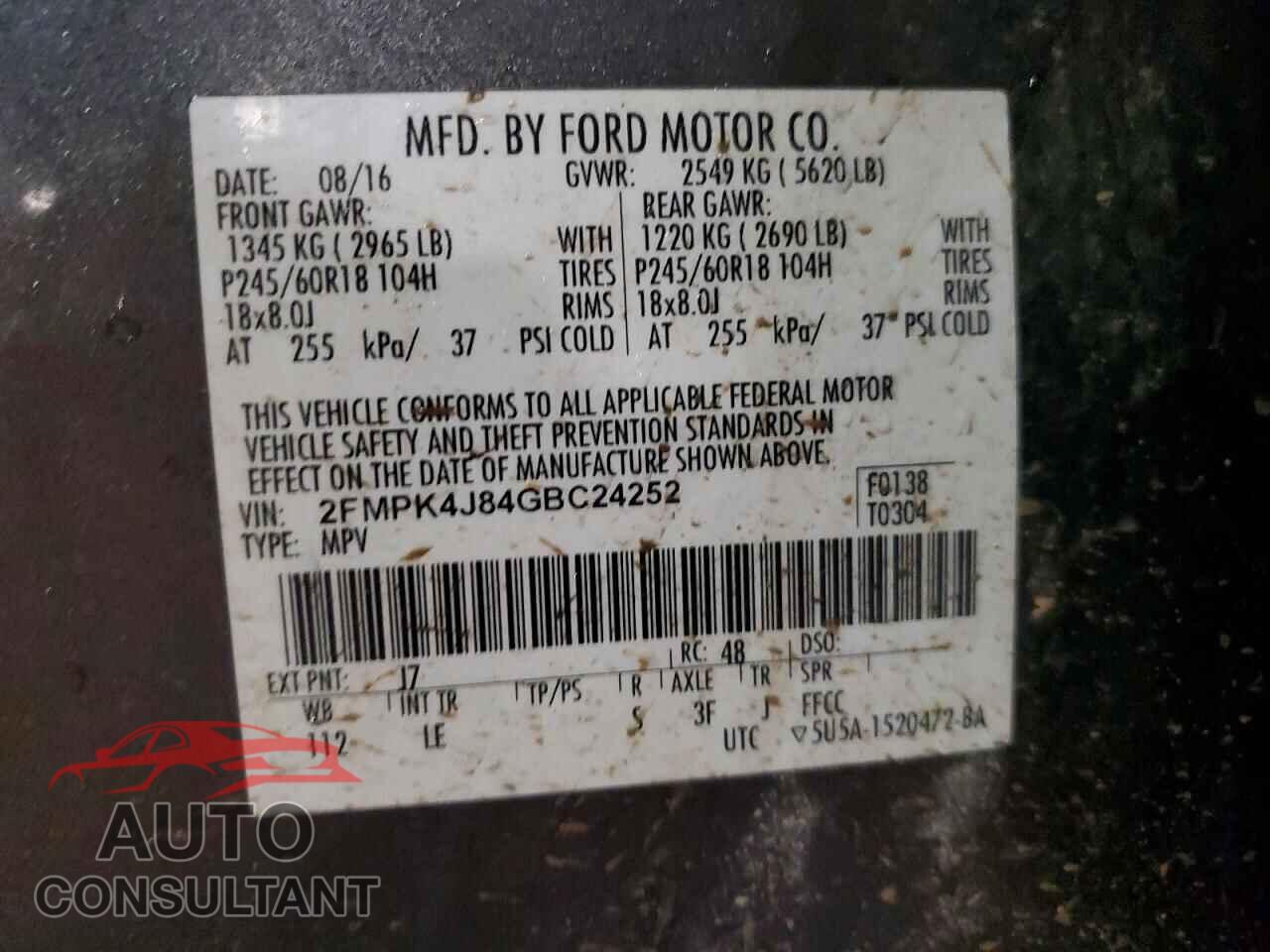FORD EDGE 2016 - 2FMPK4J84GBC24252