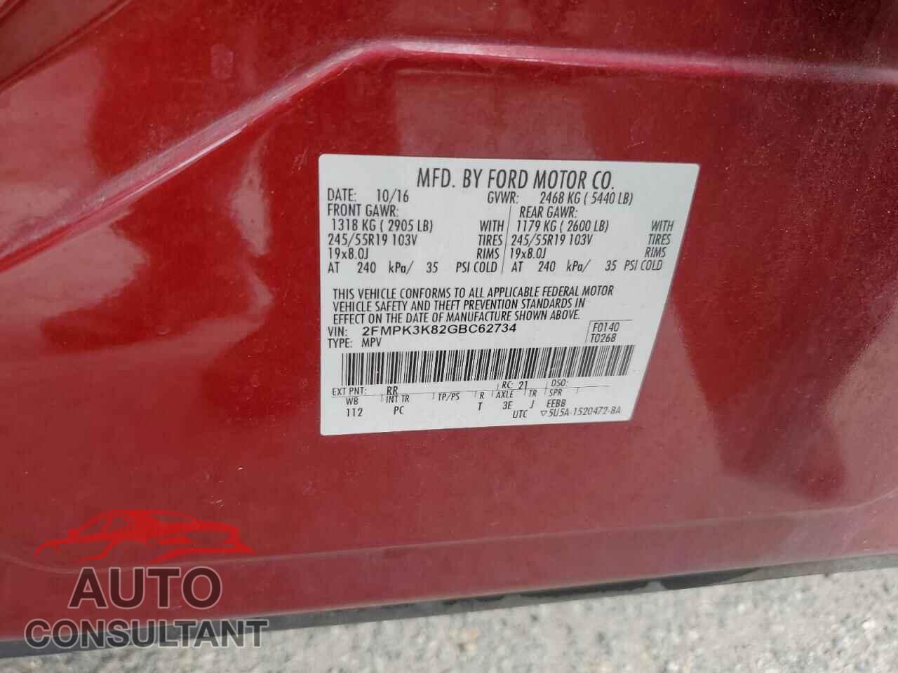 FORD EDGE 2016 - 2FMPK3K82GBC62734