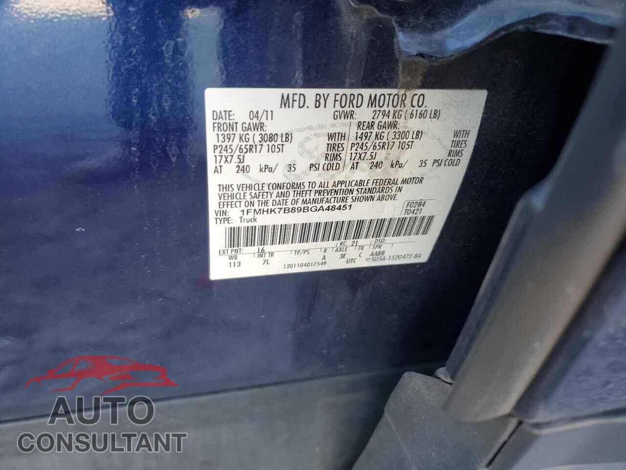 FORD EXPLORER 2011 - 1FMHK7B89BGA48451