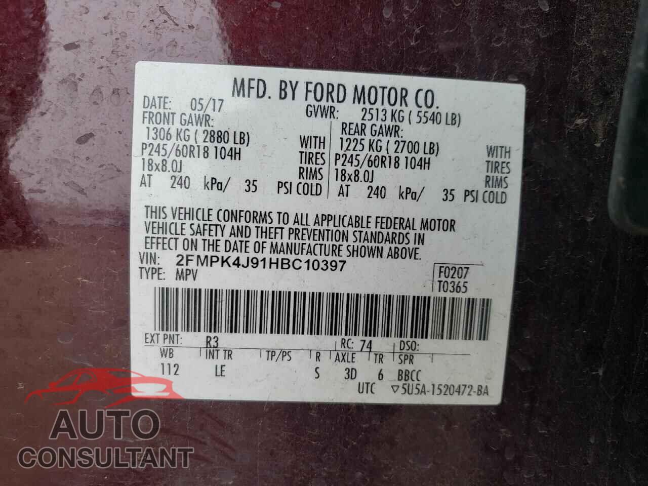 FORD EDGE 2017 - 2FMPK4J91HBC10397