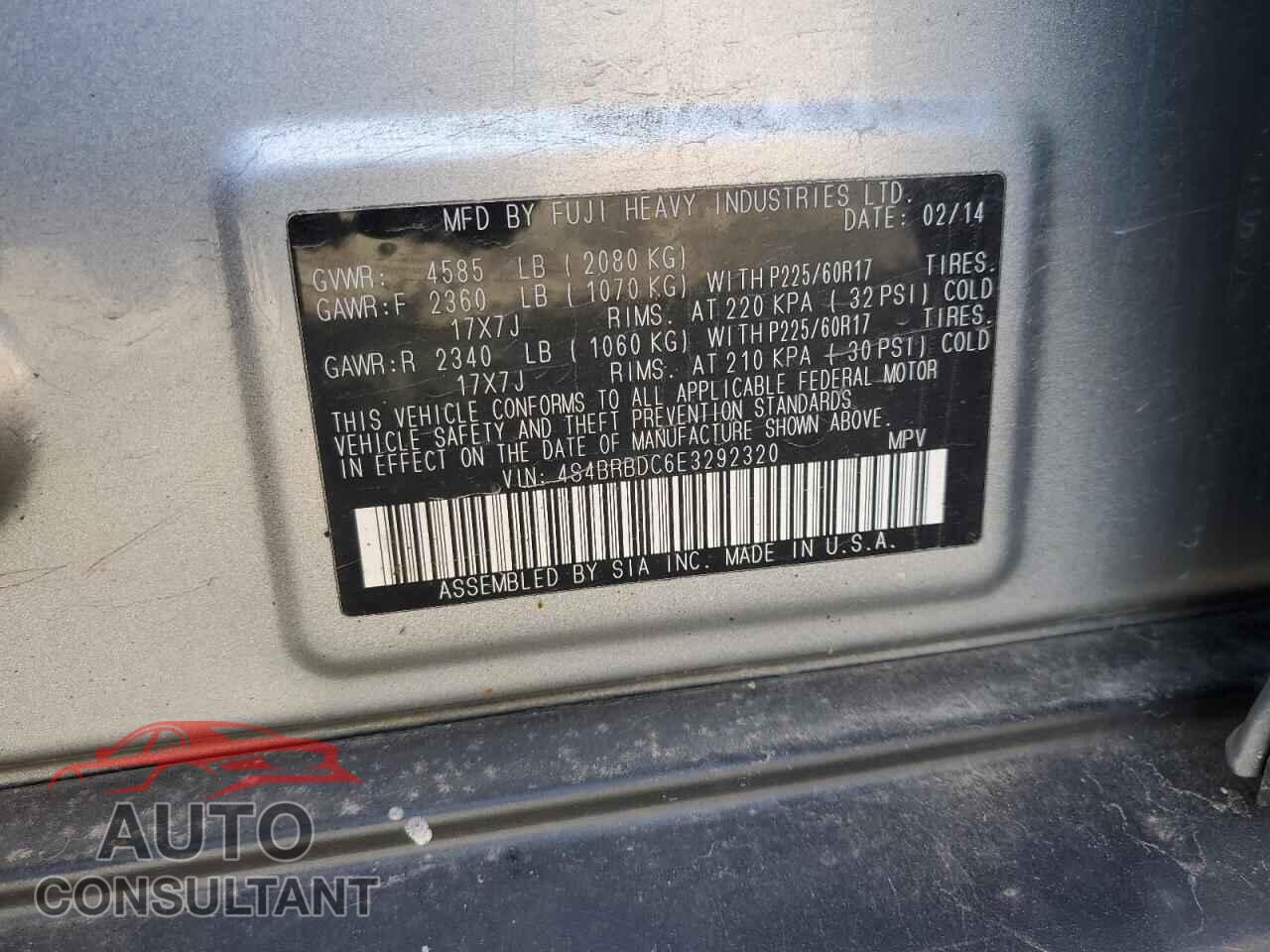 SUBARU OUTBACK 2014 - 4S4BRBDC6E3292320