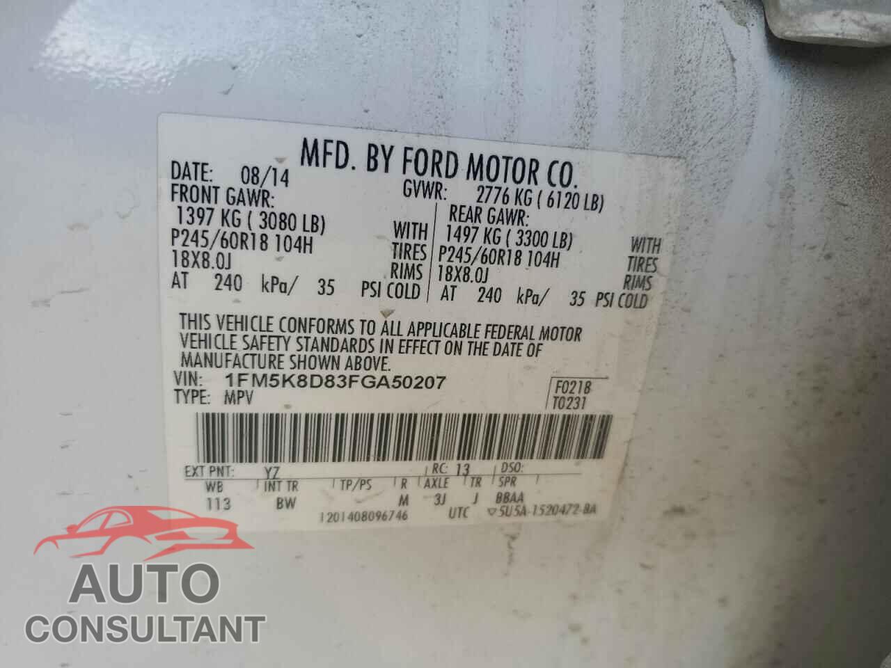 FORD EXPLORER 2015 - 1FM5K8D83FGA50207