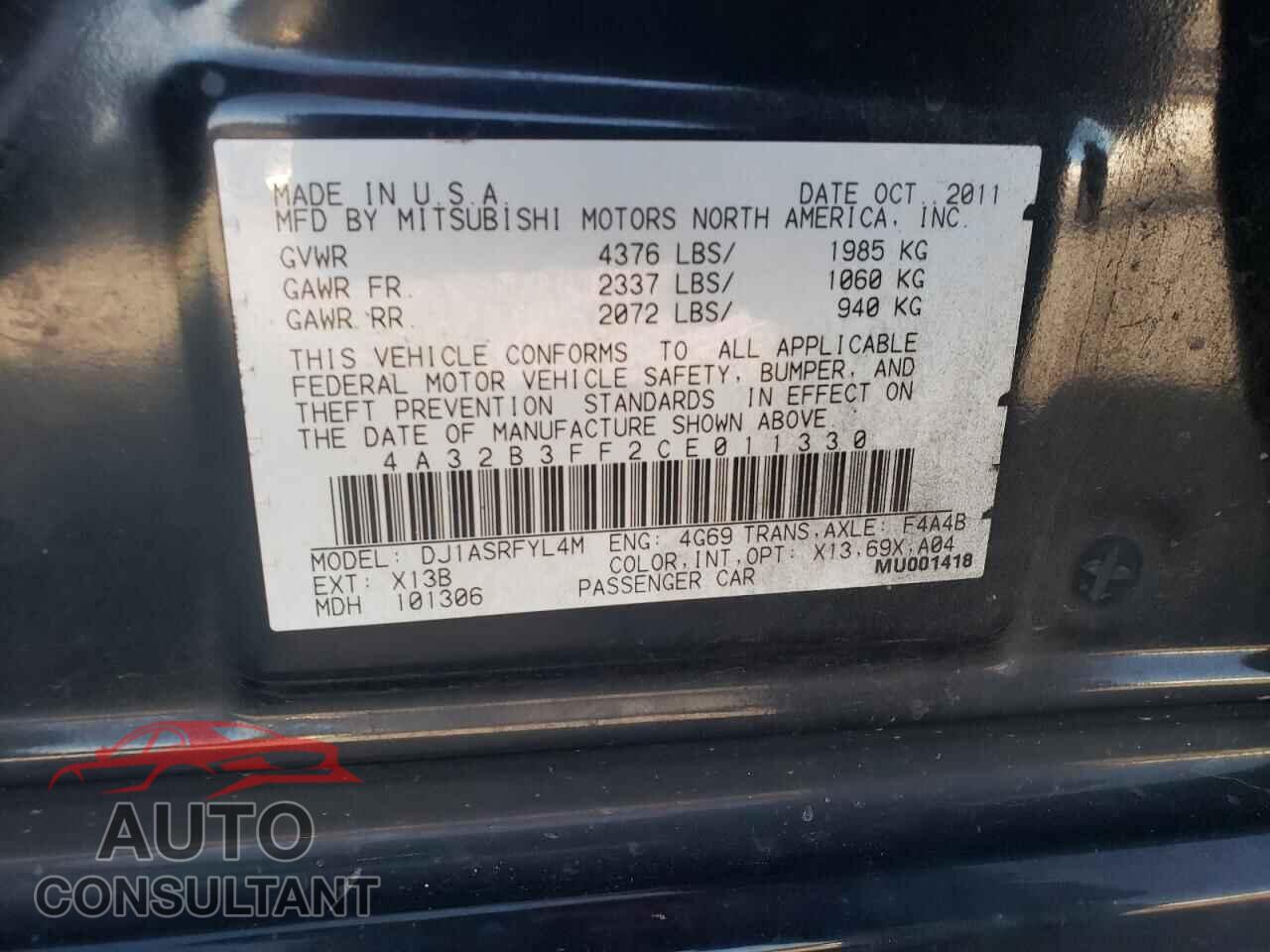 MITSUBISHI GALANT 2012 - 4A32B3FF2CE011330
