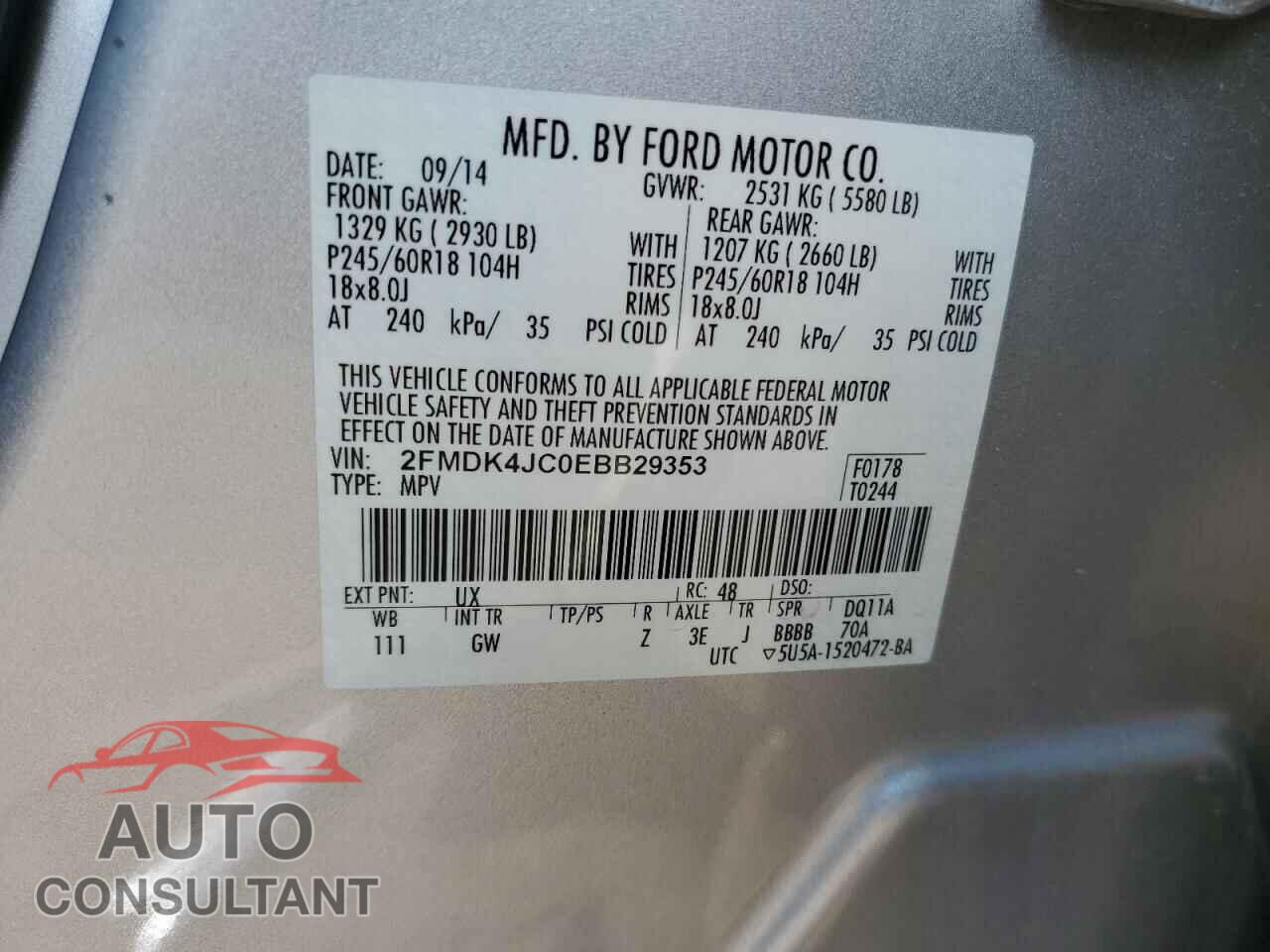FORD EDGE 2014 - 2FMDK4JC0EBB29353