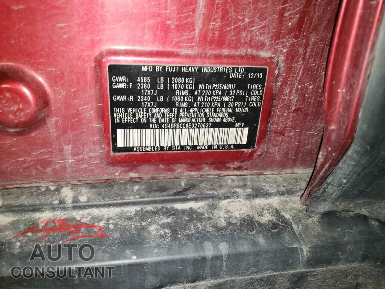 SUBARU OUTBACK 2014 - 4S4BRBCC0E3270637