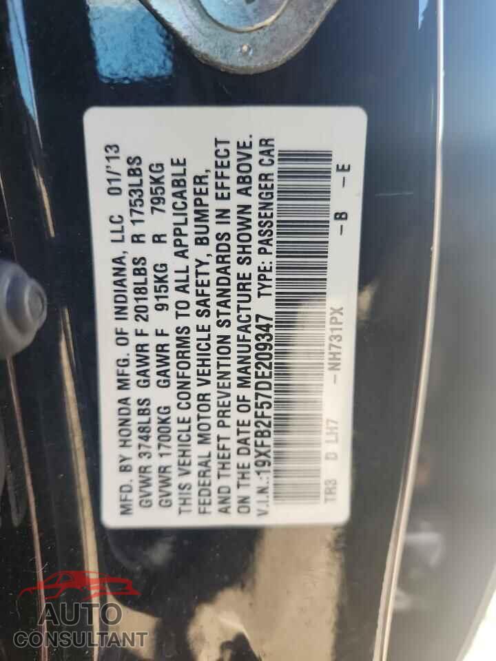 HONDA CIVIC 2013 - 19XFB2F57DE209347