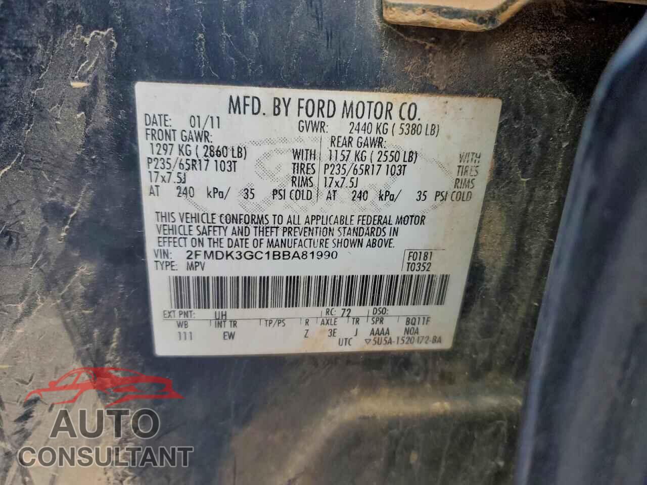 FORD EDGE 2011 - 2FMDK3GC1BBA81990