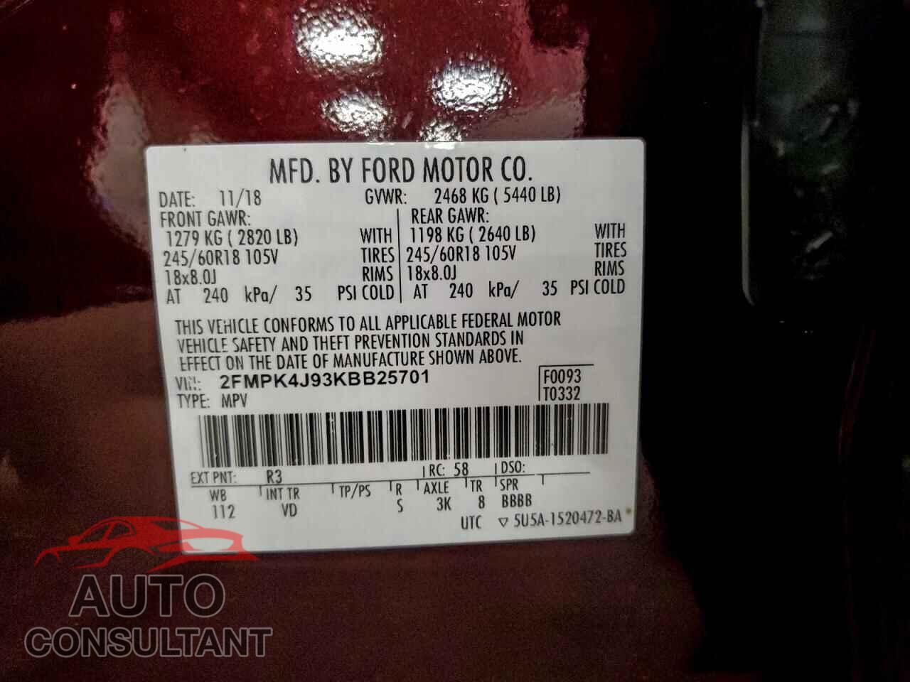 FORD EDGE 2019 - 2FMPK4J93KBB25701
