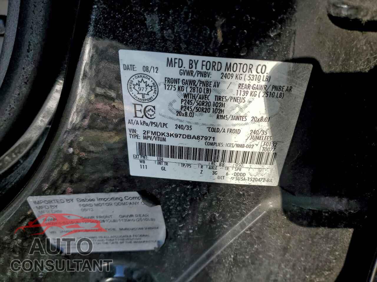 FORD EDGE 2013 - 2FMDK3K97DBA87971