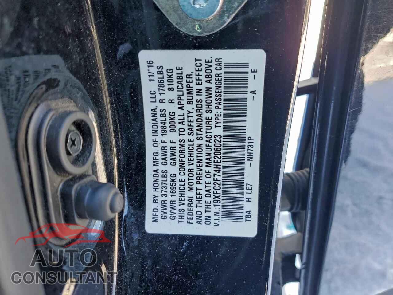 HONDA CIVIC 2017 - 19XFC2F74HE206023