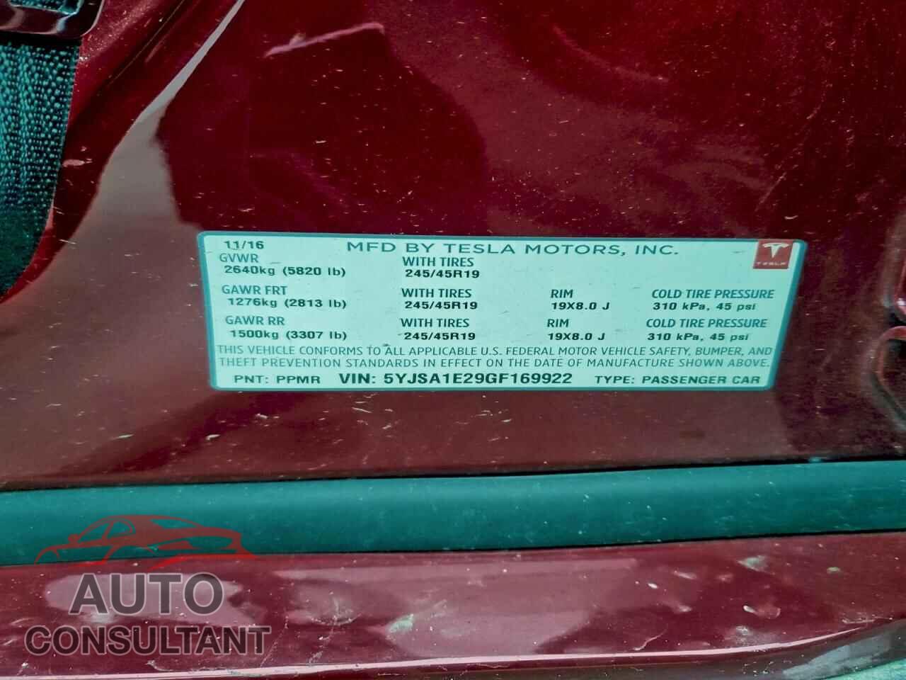 TESLA MODEL S 2016 - 5YJSA1E29GF169922