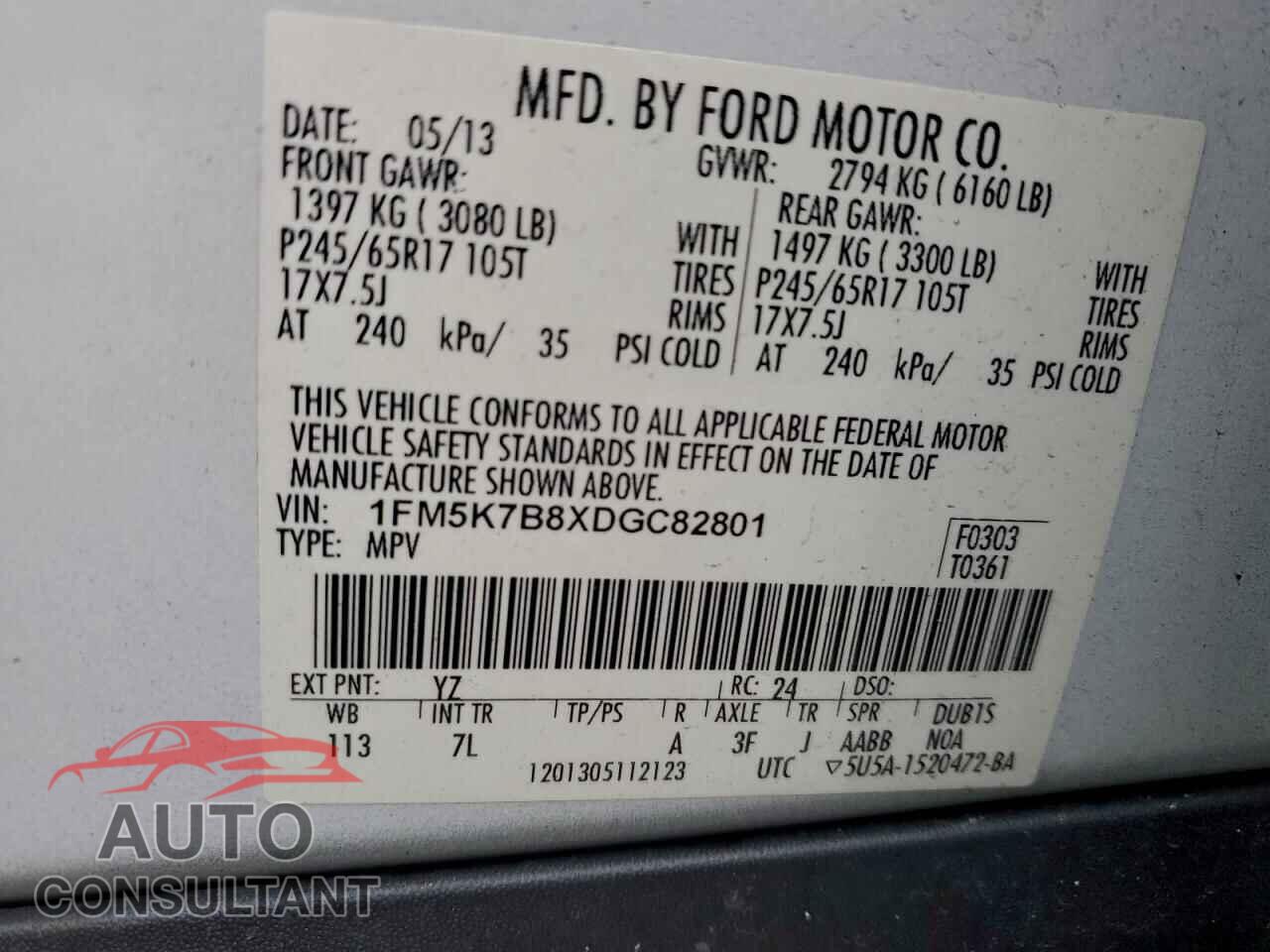 FORD EXPLORER 2013 - 1FM5K7B8XDGC82801