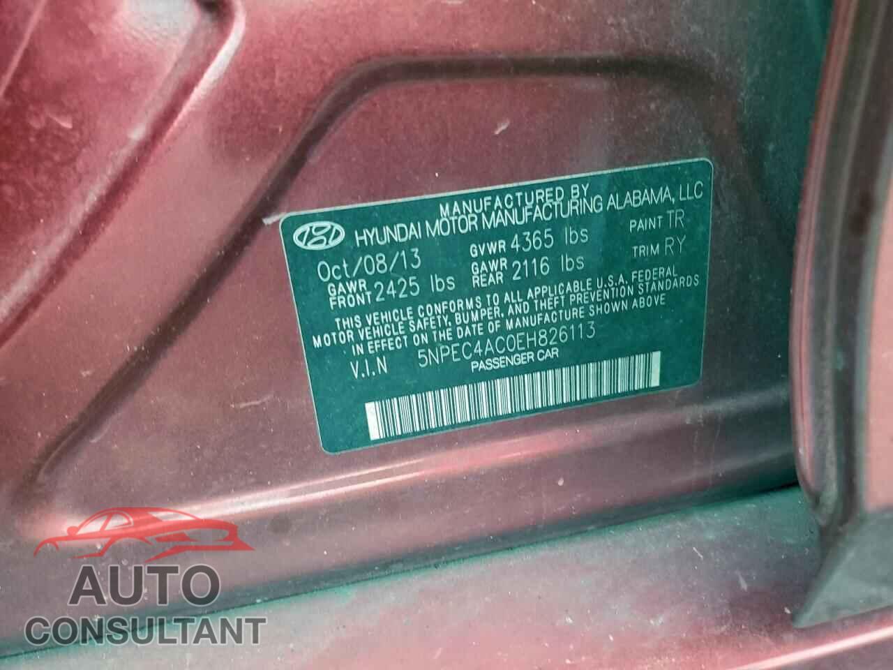 HYUNDAI SONATA 2014 - 5NPEC4AC0EH826113