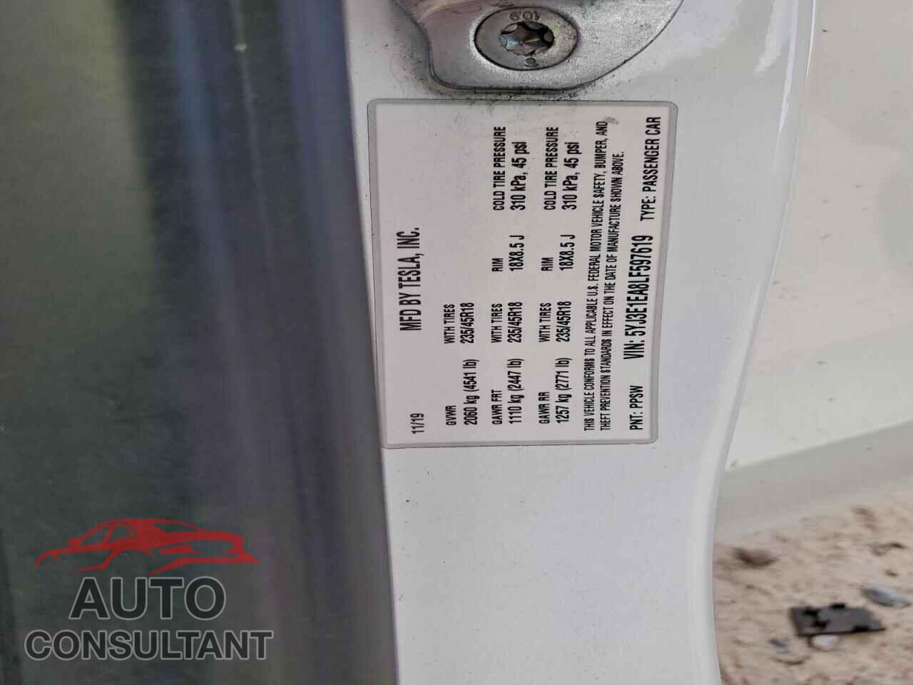 TESLA MODEL 3 2020 - 5YJ3E1EA8LF597619