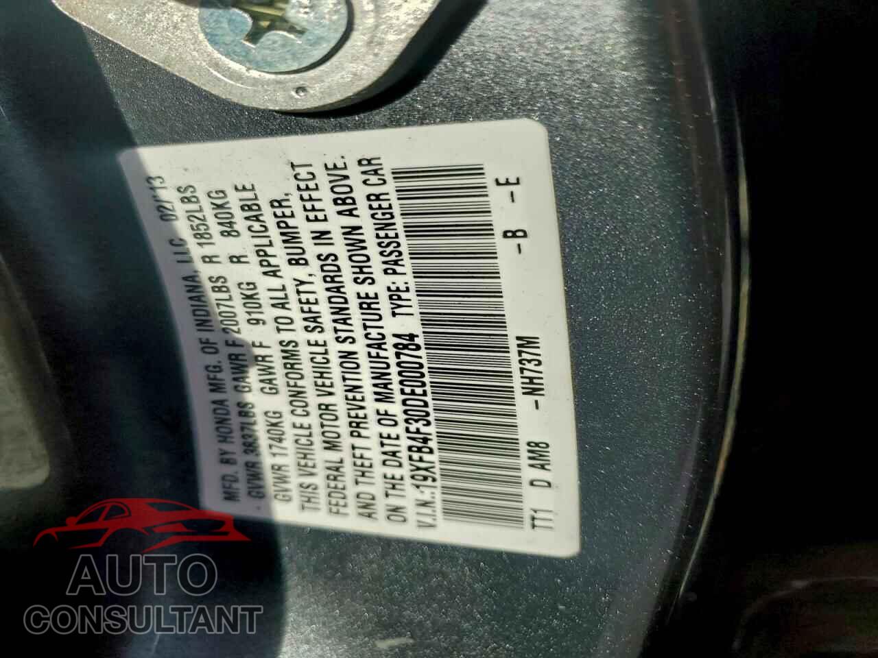 HONDA CIVIC 2013 - 19XFB4F30DE000784