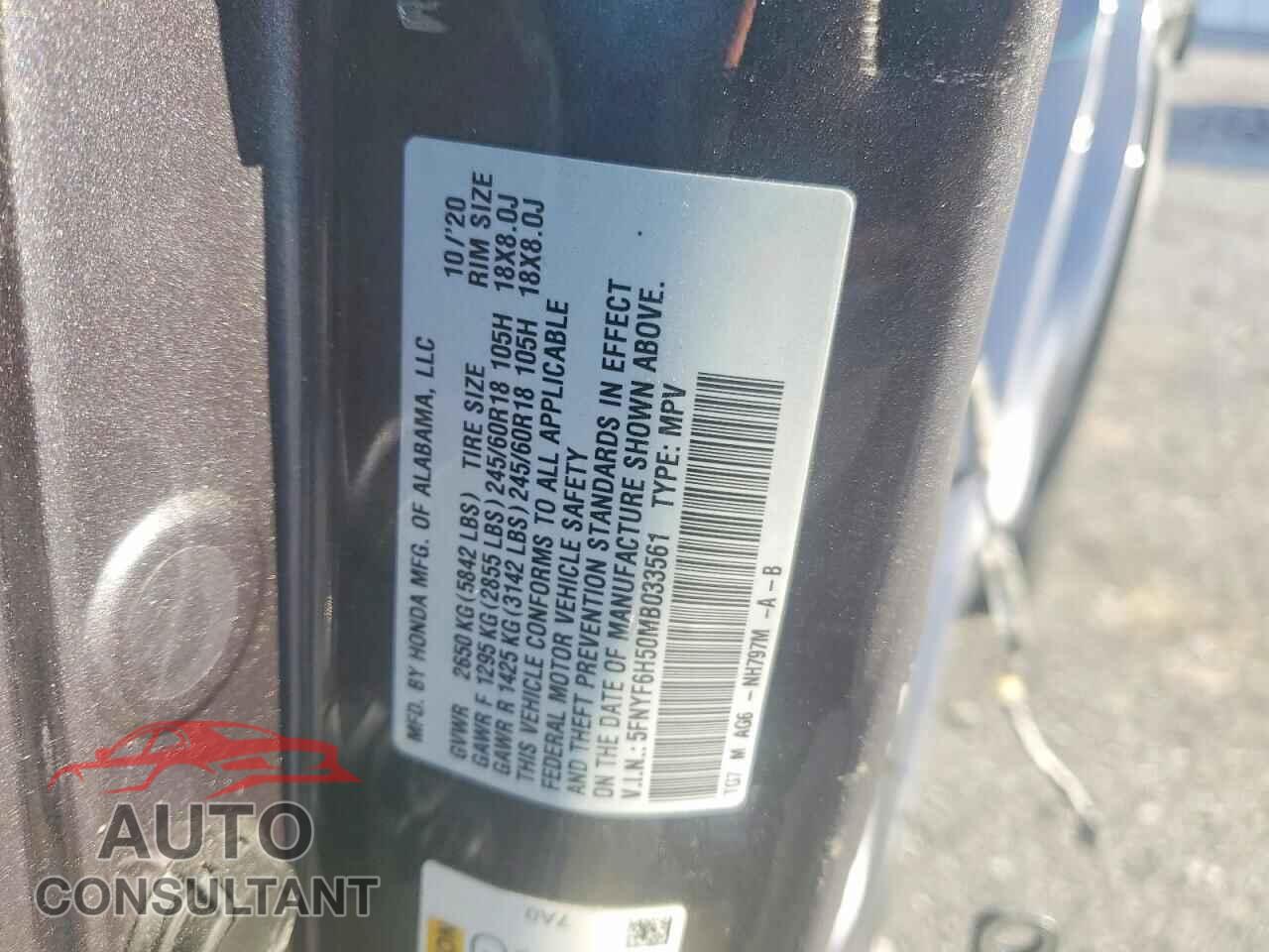 HONDA PILOT 2021 - 5FNYF6H50MB033561