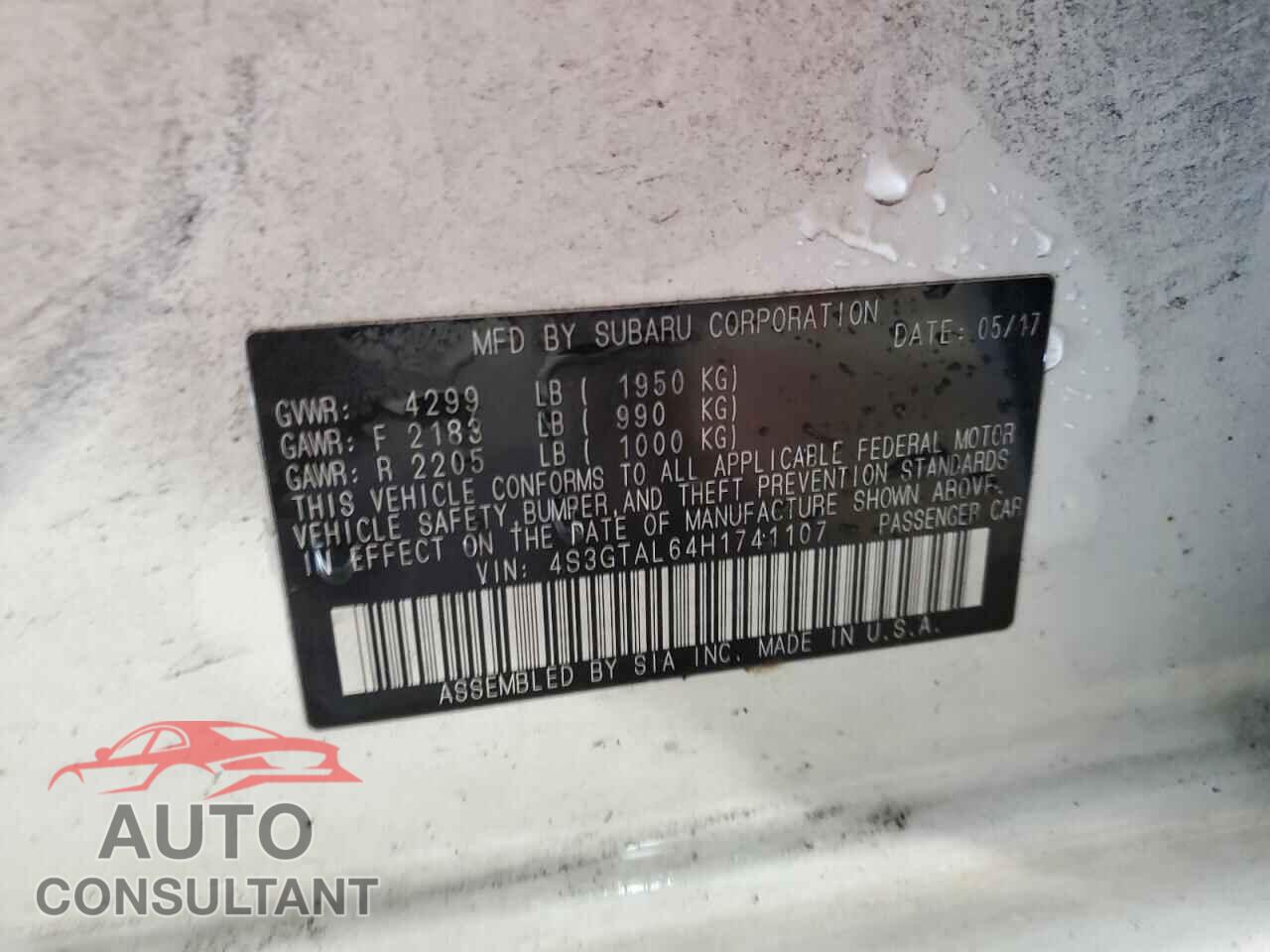 SUBARU IMPREZA 2017 - 4S3GTAL64H1741107