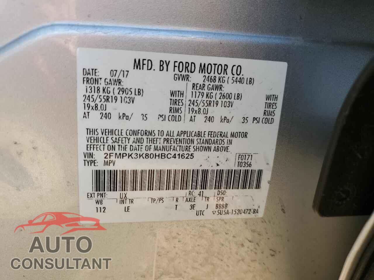FORD EDGE 2017 - 2FMPK3K80HBC41625