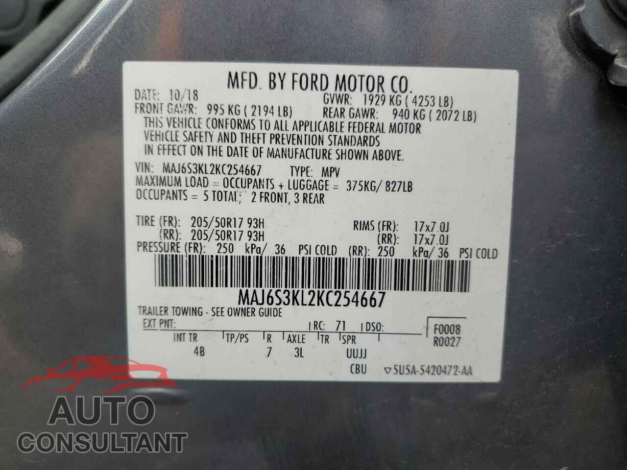FORD ECOSPORT 2019 - MAJ6S3KL2KC254667