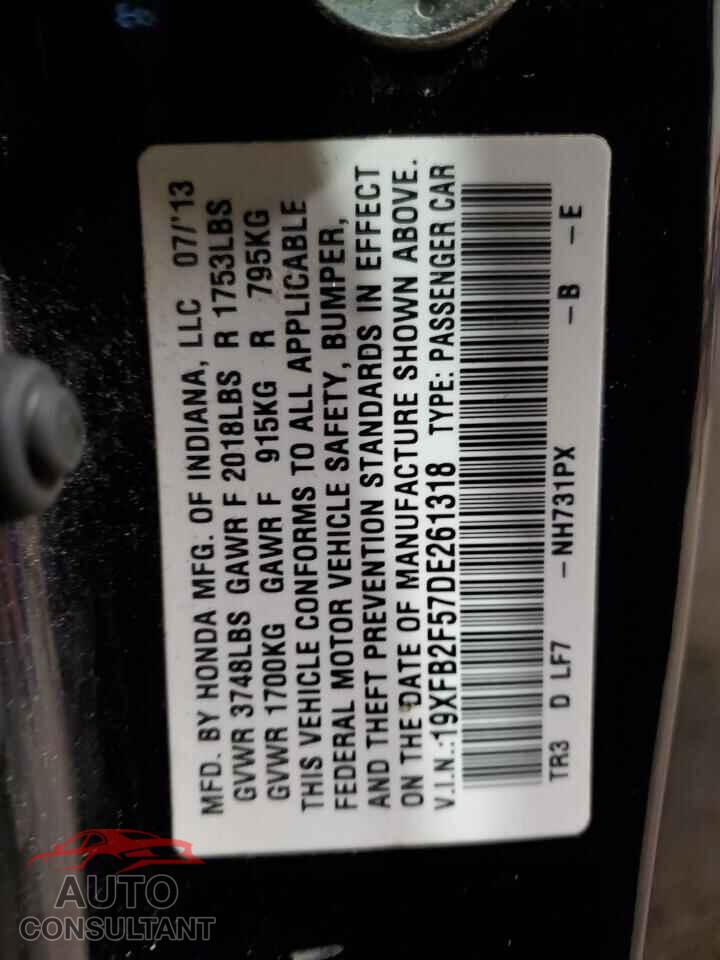 HONDA CIVIC 2013 - 19XFB2F57DE261318