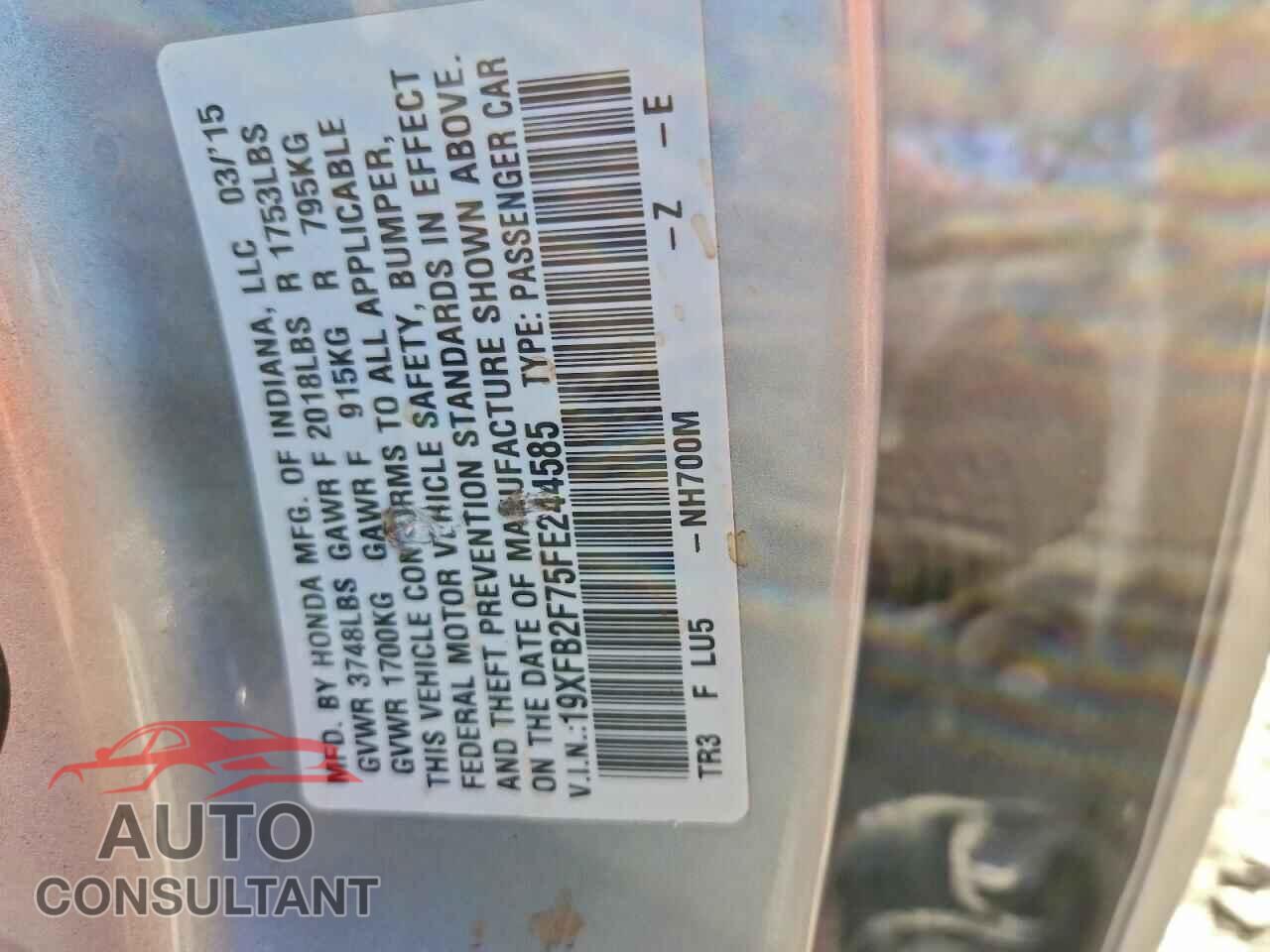 HONDA CIVIC 2015 - 19XFB2F75FE244585
