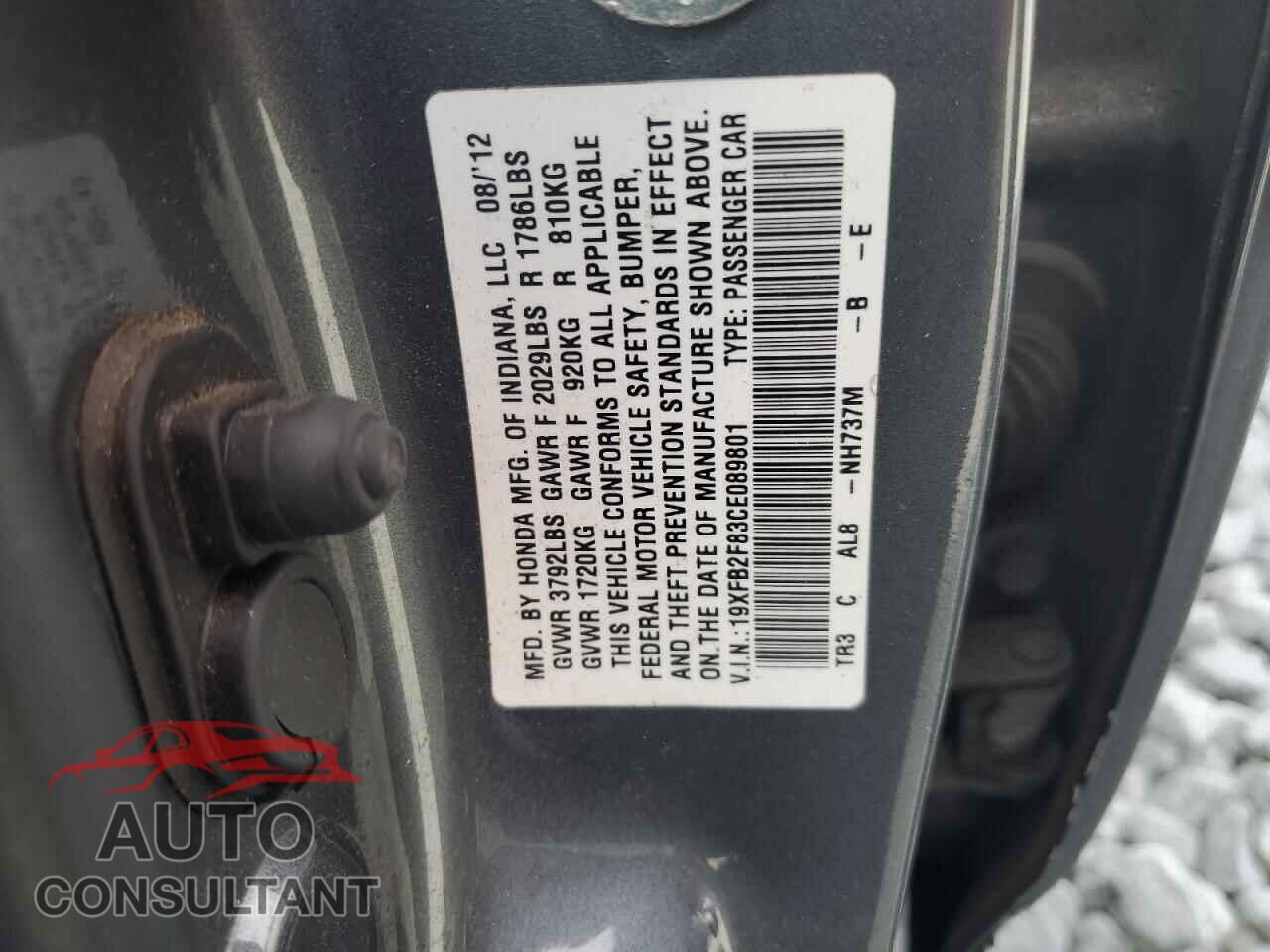 HONDA CIVIC 2012 - 19XFB2F83CE089801