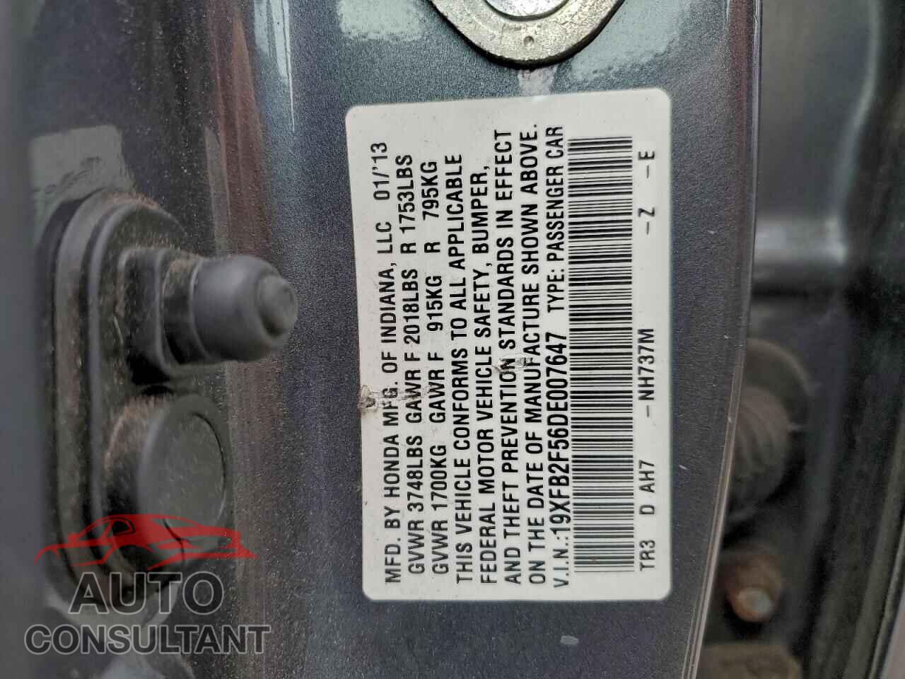 HONDA CIVIC 2013 - 19XFB2F56DE007647