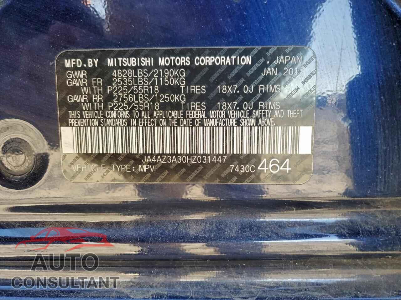 MITSUBISHI OUTLANDER 2017 - JA4AZ3A30HZ031447