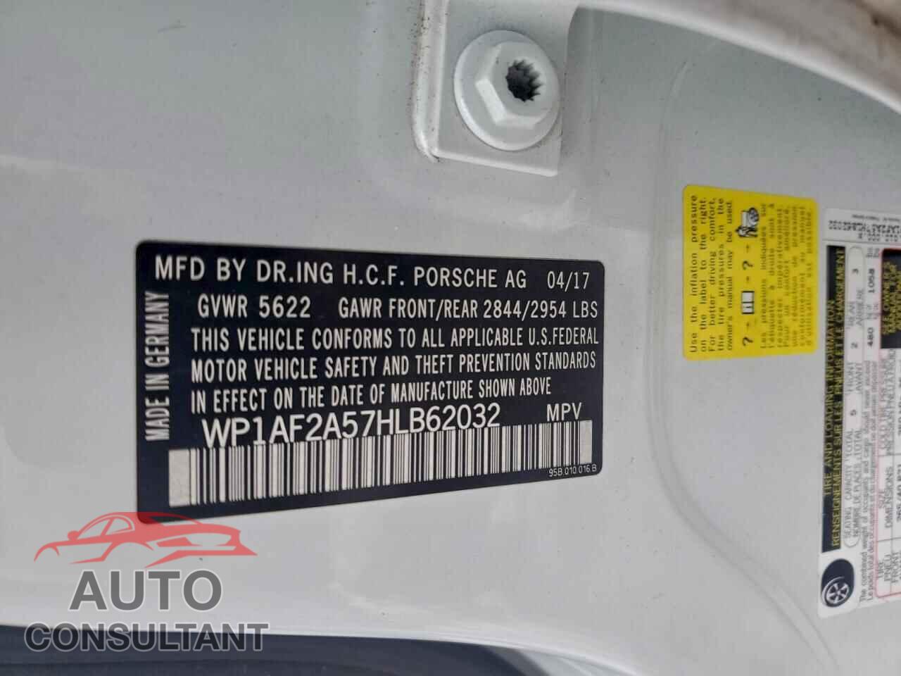 PORSCHE MACAN 2017 - WP1AF2A57HLB62032