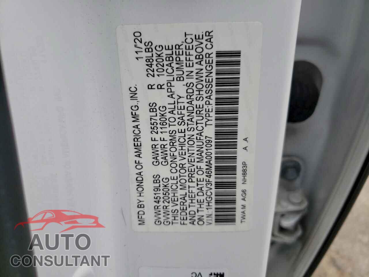 HONDA ACCORD 2021 - 1HGCV3F46MA001097