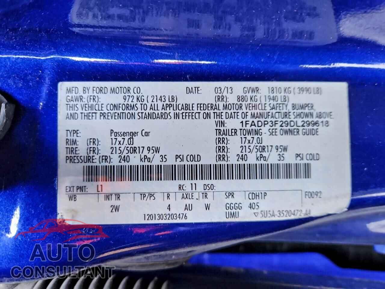 FORD FOCUS 2013 - 1FADP3F29DL299618