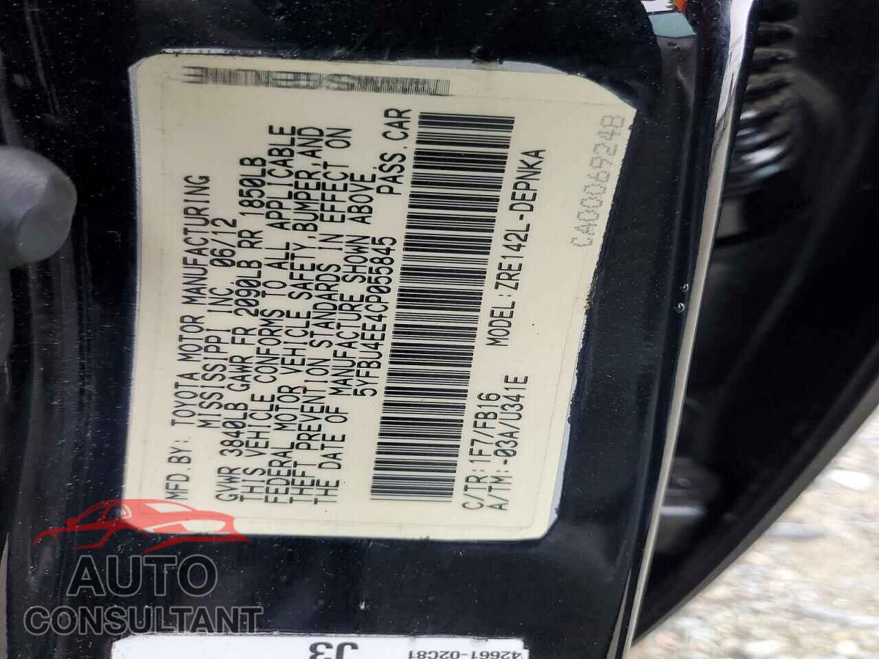 TOYOTA COROLLA 2012 - 5YFBU4EE4CP055845