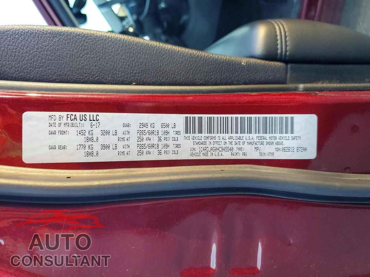 DODGE DURANGO 2017 - 1C4RDJAG0HC945540