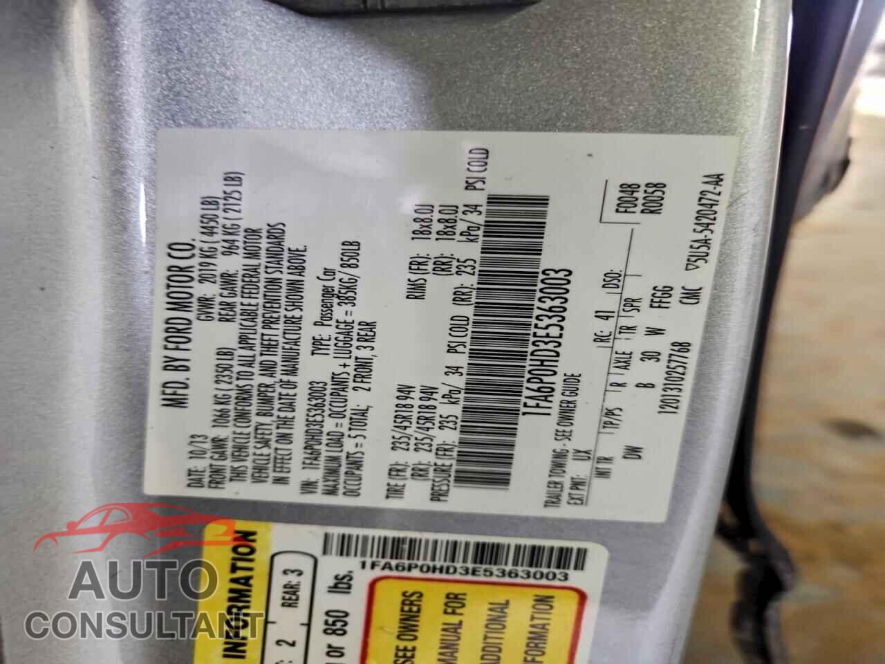 FORD FUSION 2014 - 1FA6P0HD3E5363003