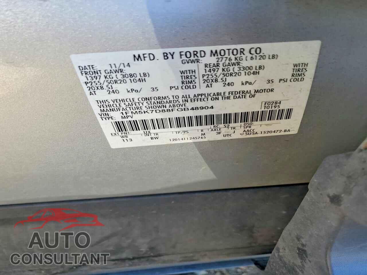 FORD EXPLORER 2015 - 1FM5K7D88FGB48904