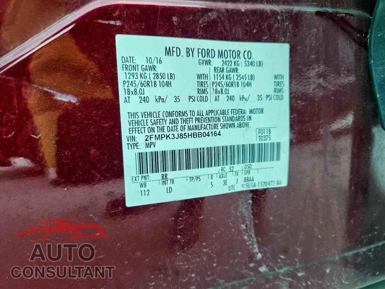FORD EDGE 2017 - 2FMPK3J85HBB04164