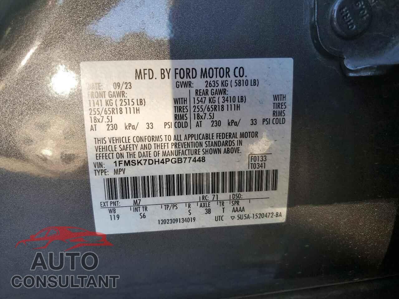 FORD EXPLORER 2023 - 1FMSK7DH4PGB77448