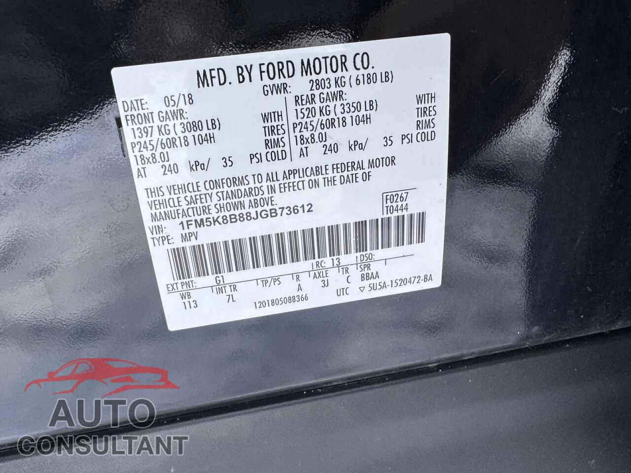 FORD EXPLORER 2018 - 1FM5K8B88JGB73612